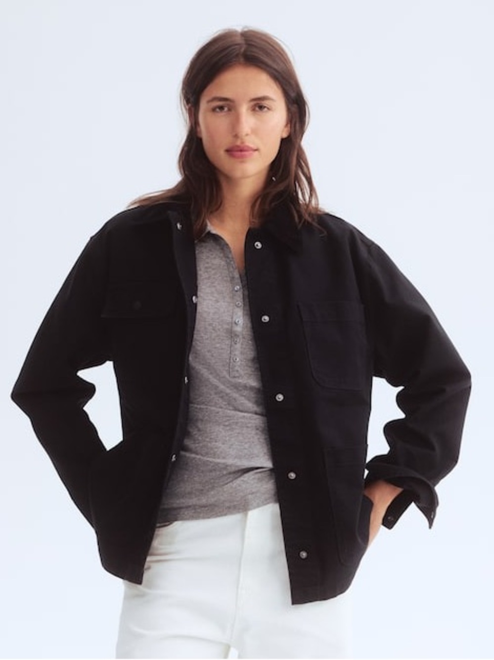 H&M Black Oversized Canvas Jacket With Corduroy Collar Small